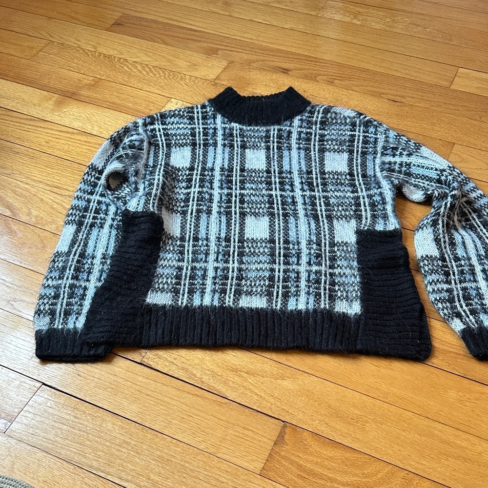 Nine West Black and Gray Plaid Turtleneck Sweater